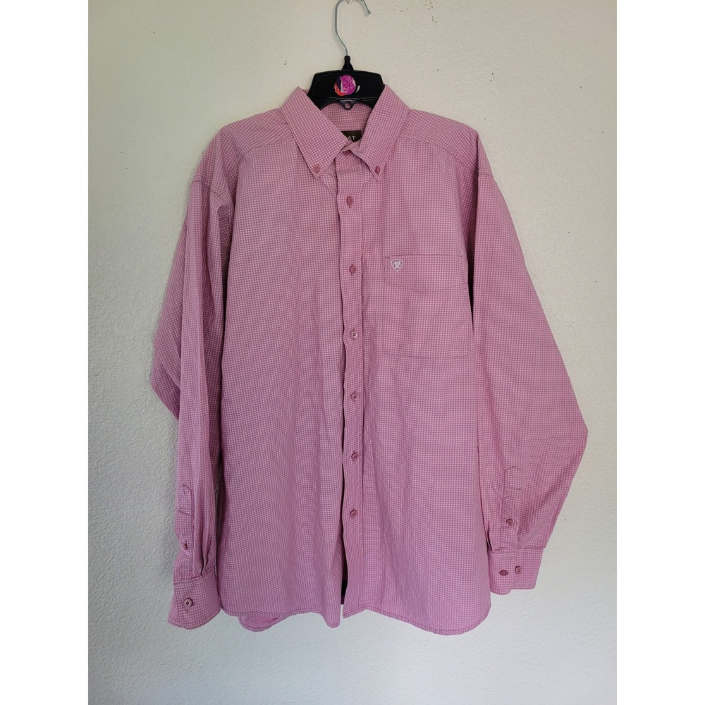 Ariat Mens Pink Geometric Micro Diamond Long Sleeve Button Down Shirt Large #5